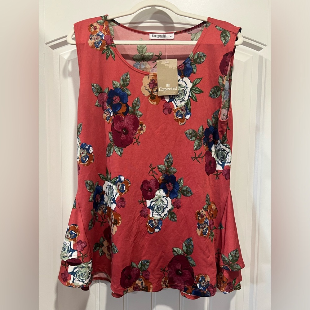 Maternity Tank Blouse, Pink with Flower Detail